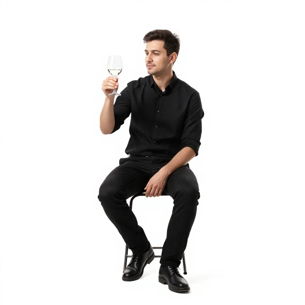 Sommelier examining a glass isolated on a white background