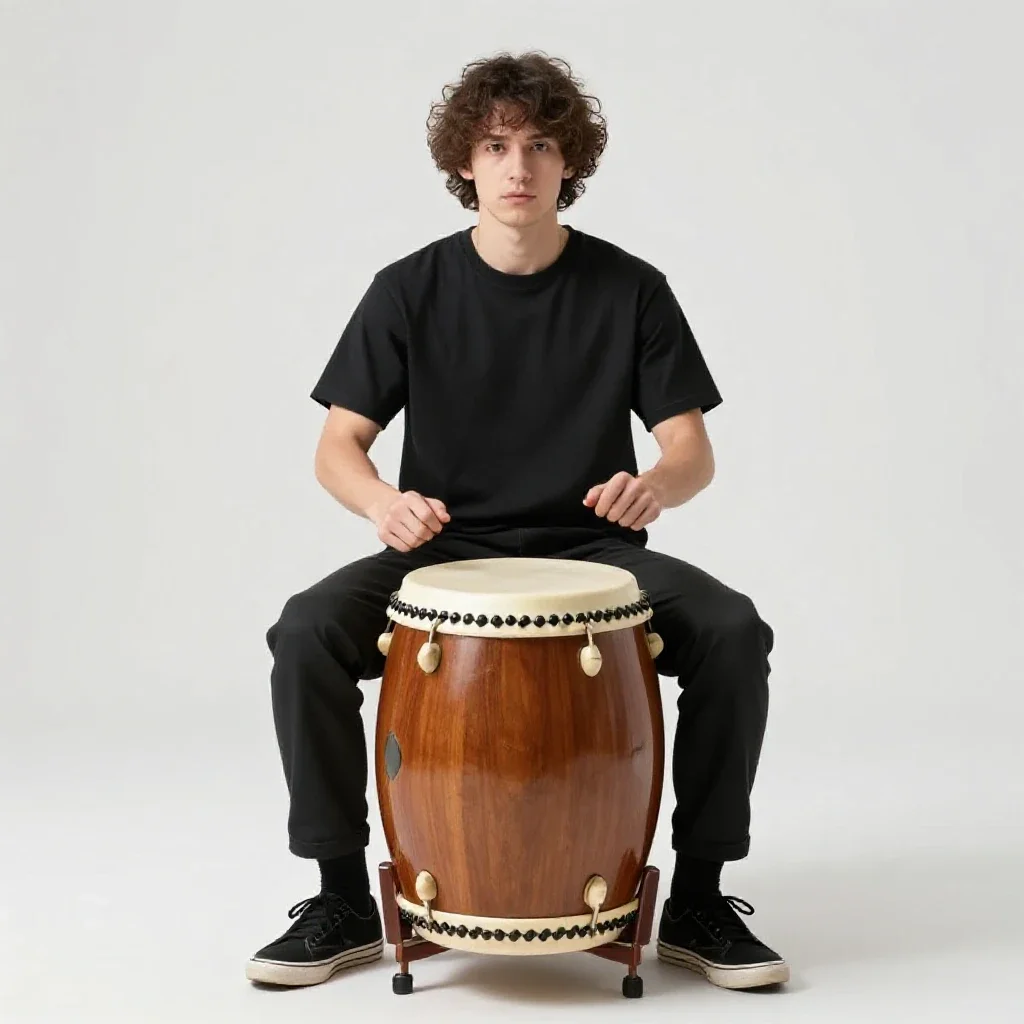 Taiko drummer isolated on a white background