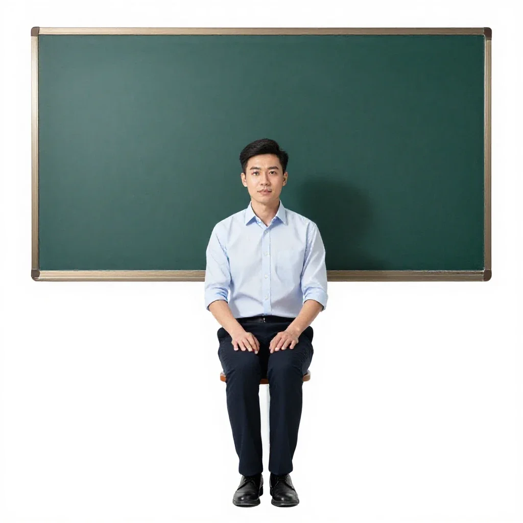Teacher at a chalkboard isolated on a white background