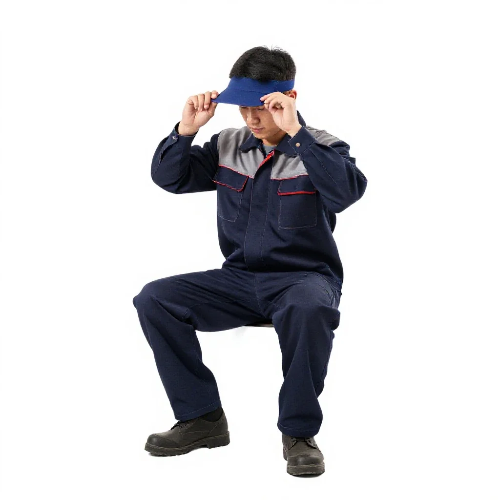 Welder lifting a visor isolated on a white background