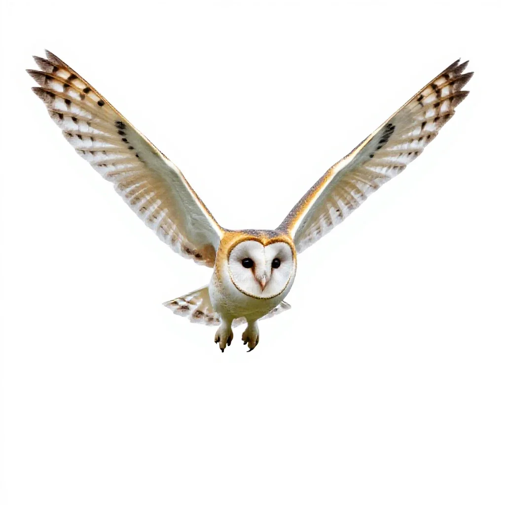 Barn owl in flight isolated on a white background