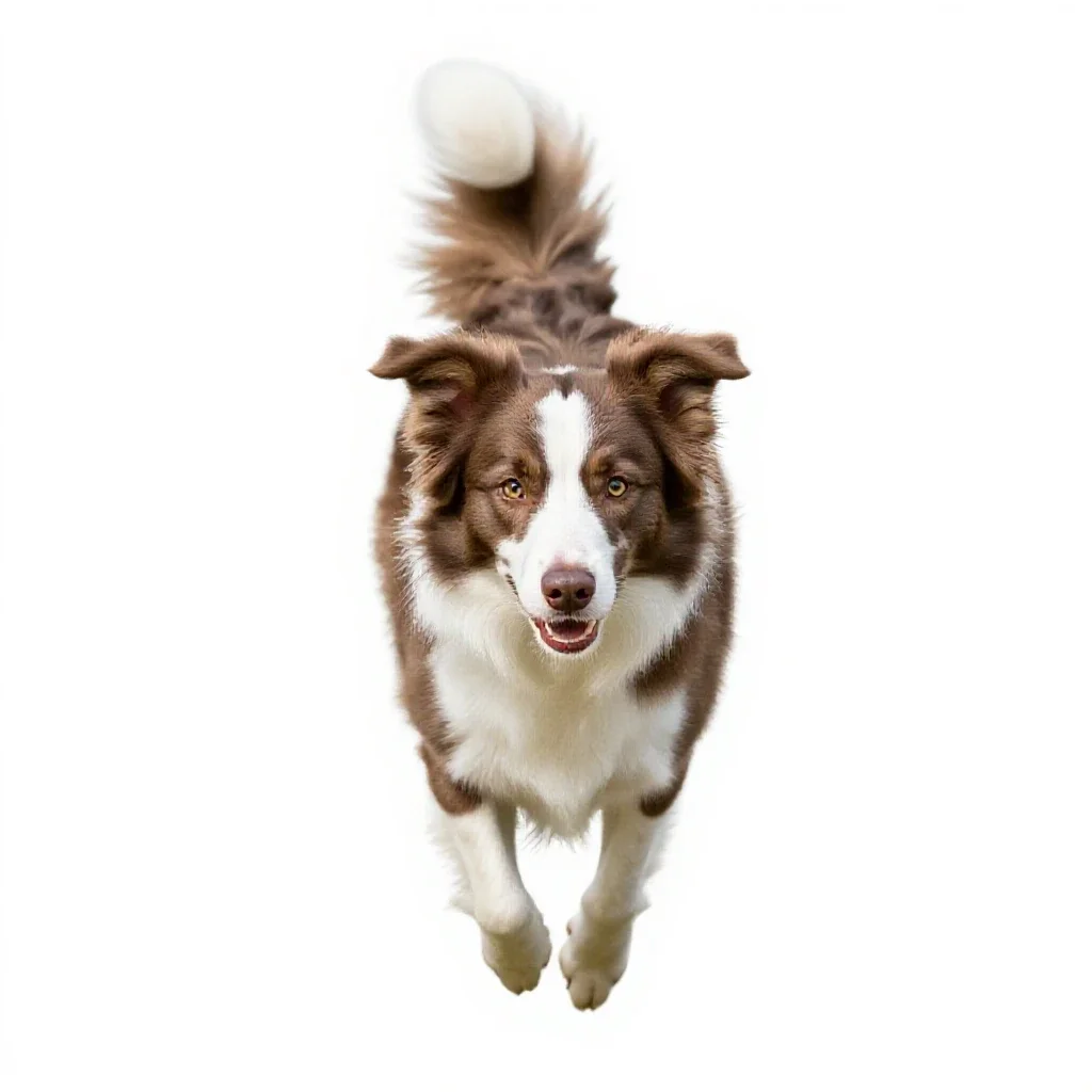 Border collie mid-leap isolated on a white background