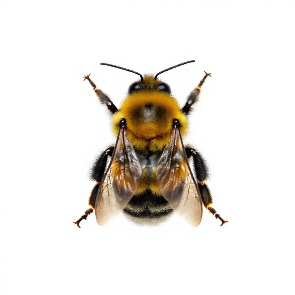 Bumblebee on approach isolated on a white background