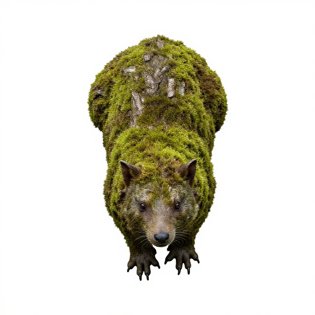 Forest spirit of moss and bark isolated on a white background