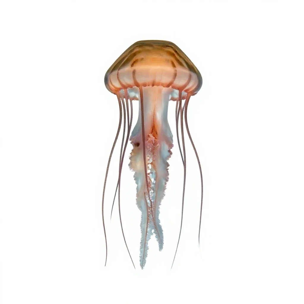 Jellyfish with long tendrils isolated on a white background