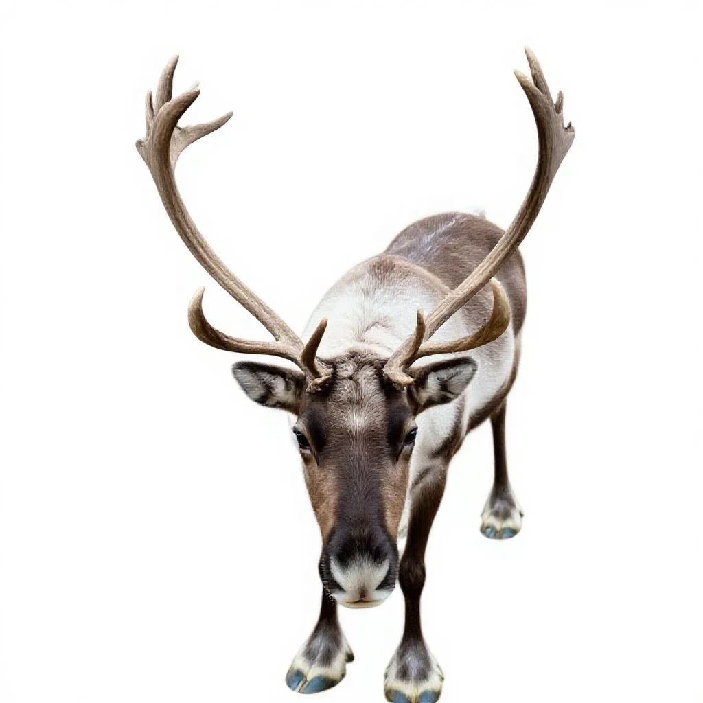 Reindeer with full antlers isolated on a white background