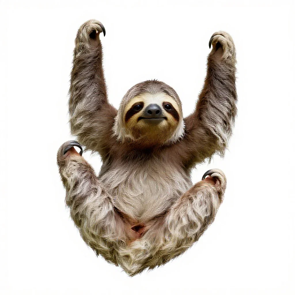 Sloth hanging isolated on a white background