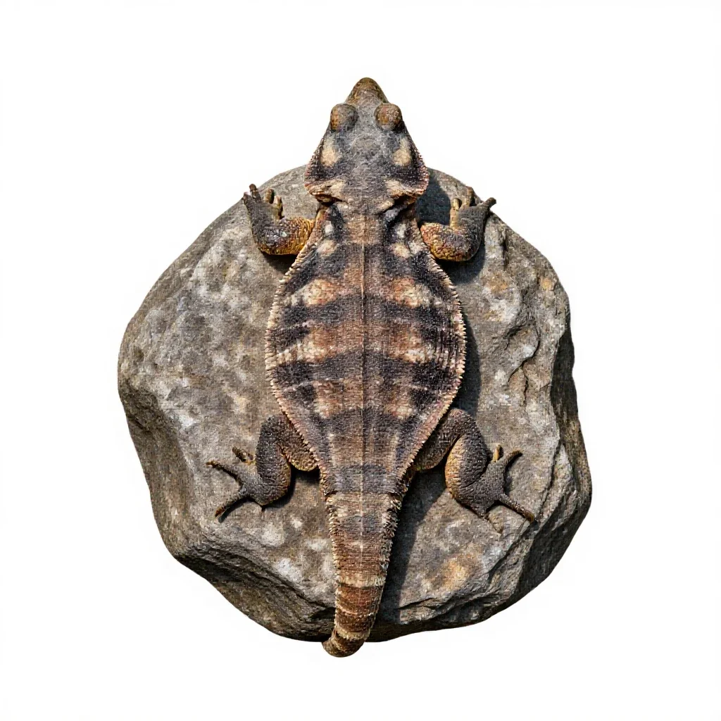 Tuatara on a rock isolated on a white background