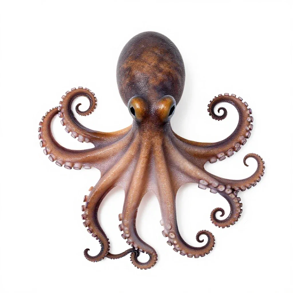 Octopus with curled arms isolated on a white background