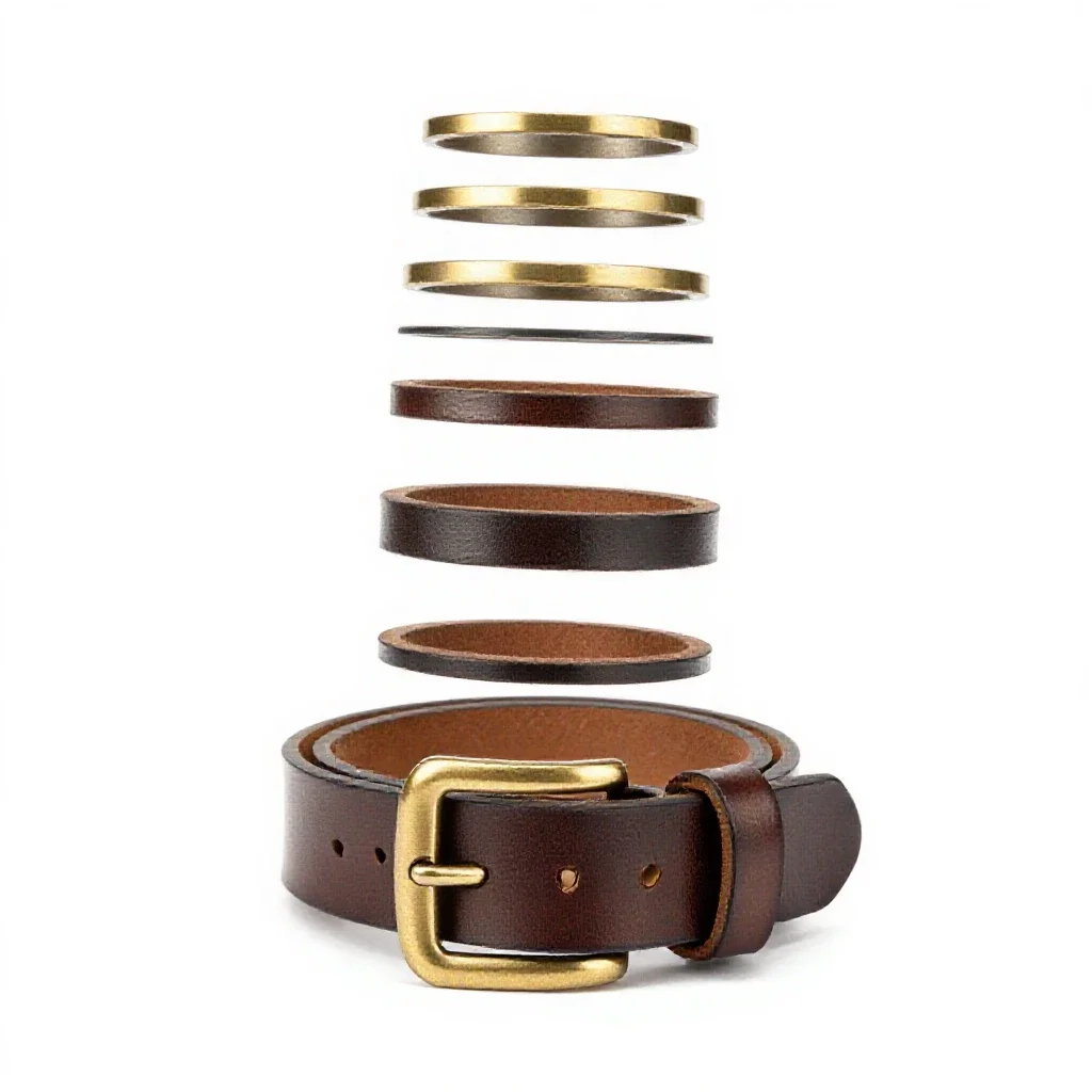 Leather belt with a brass buckle isolated on a white background