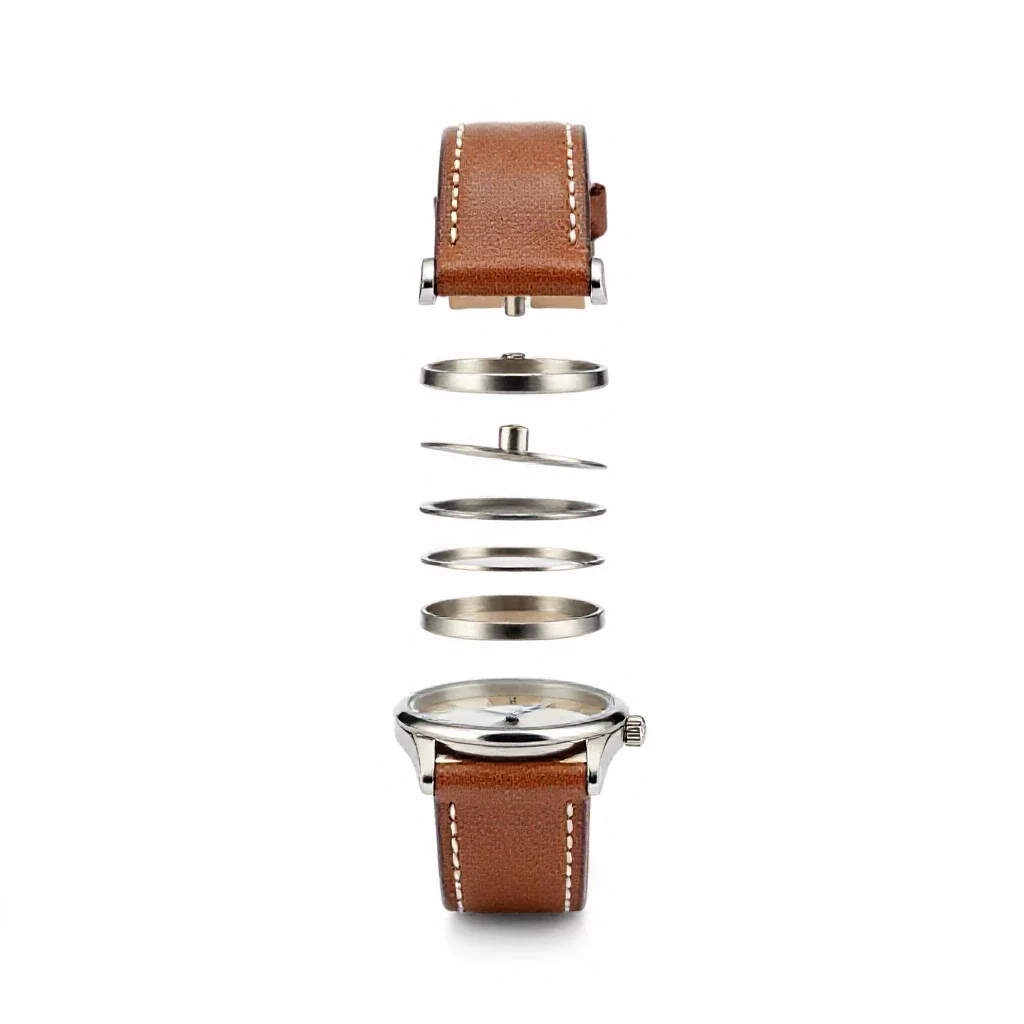 Wristwatch with a leather strap isolated on a white background