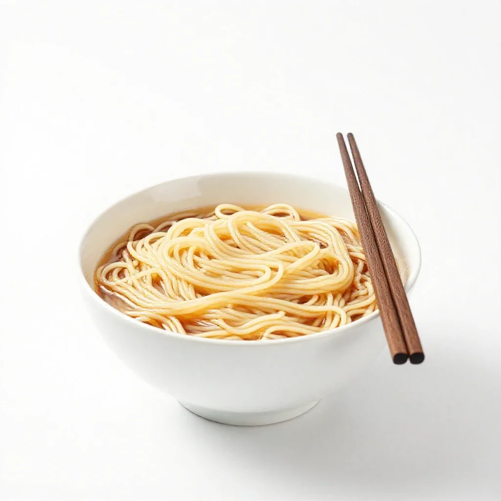 Bowl of noodles with chopsticks isolated on a white background