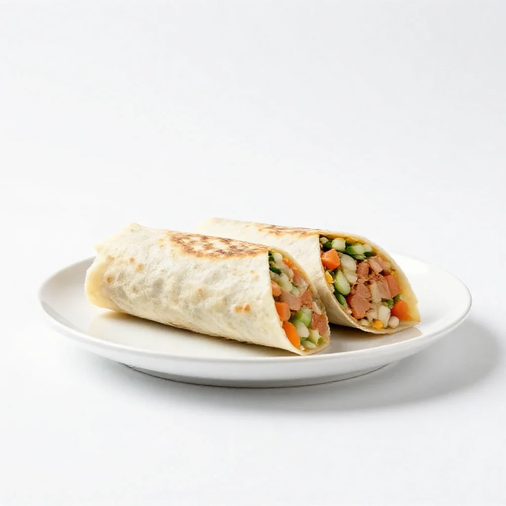 Burrito cut in half isolated on a white background