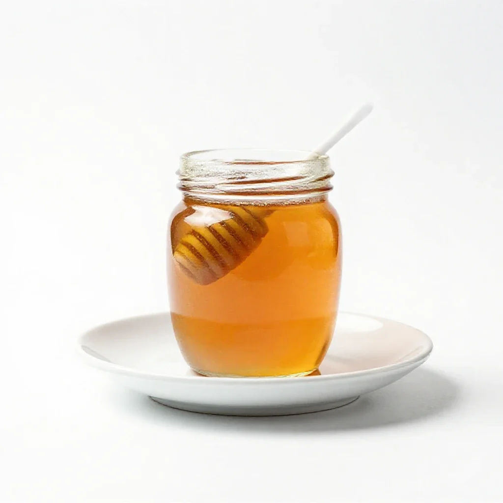 Jar of honey with a dipper isolated on a white background