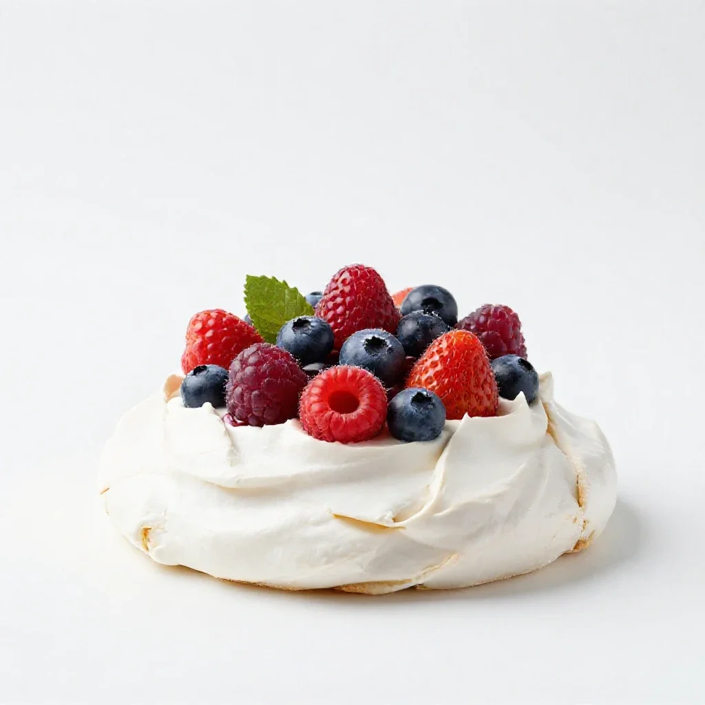 Pavlova with berries isolated on a white background