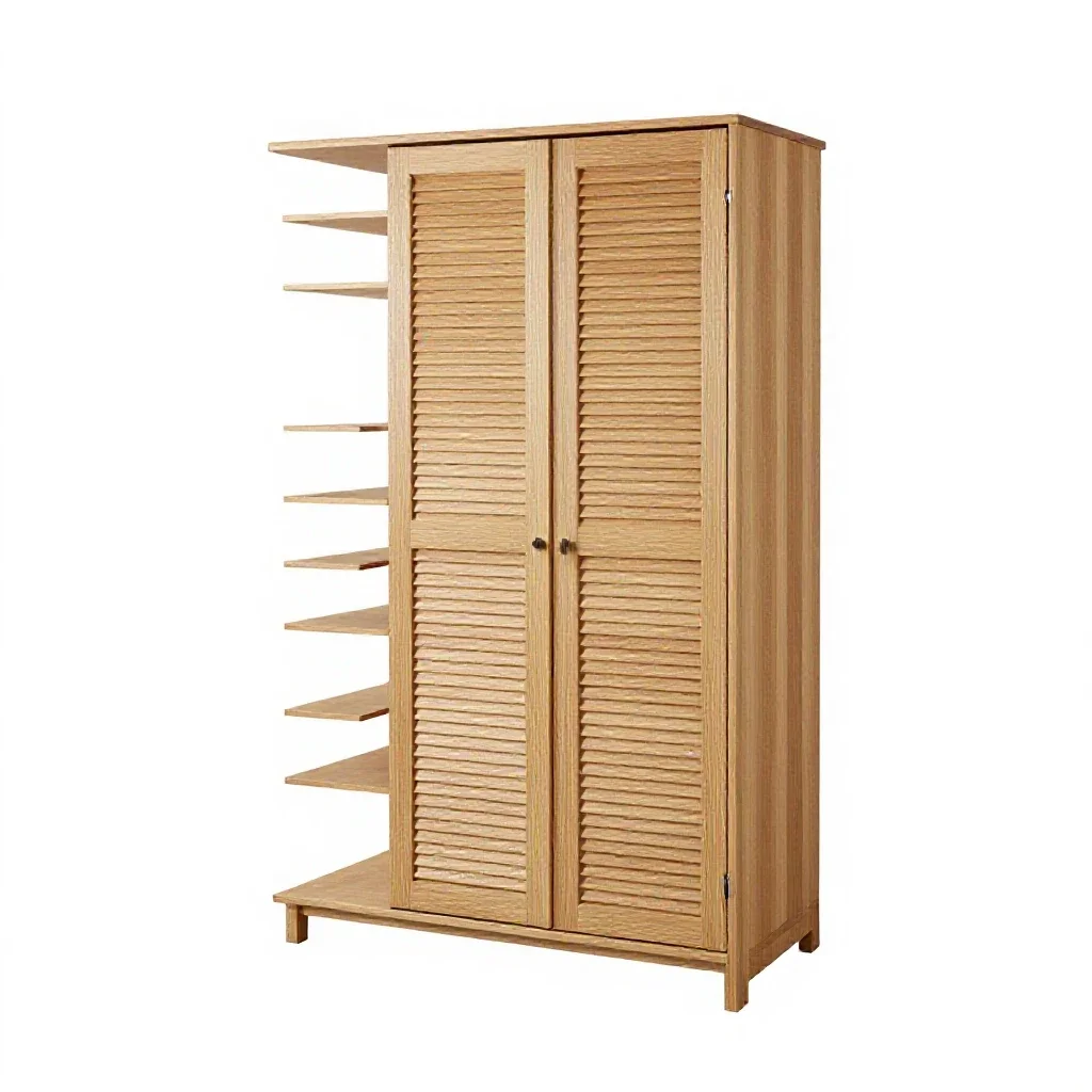 Wardrobe with louvred doors isolated on a white background