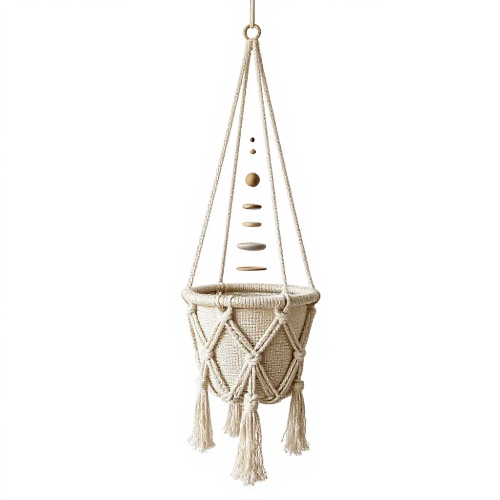 Hanging macrame planter isolated on a white background