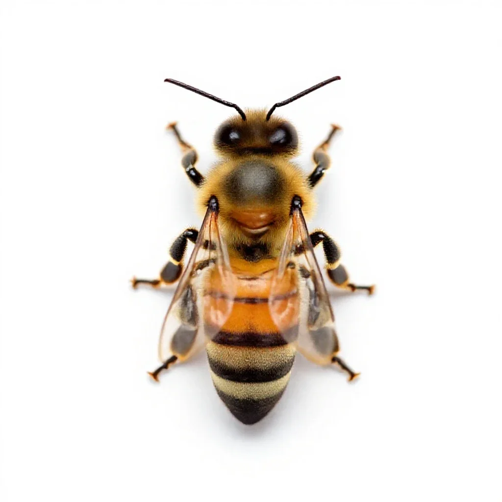 Honeybee on a comb isolated on a white background