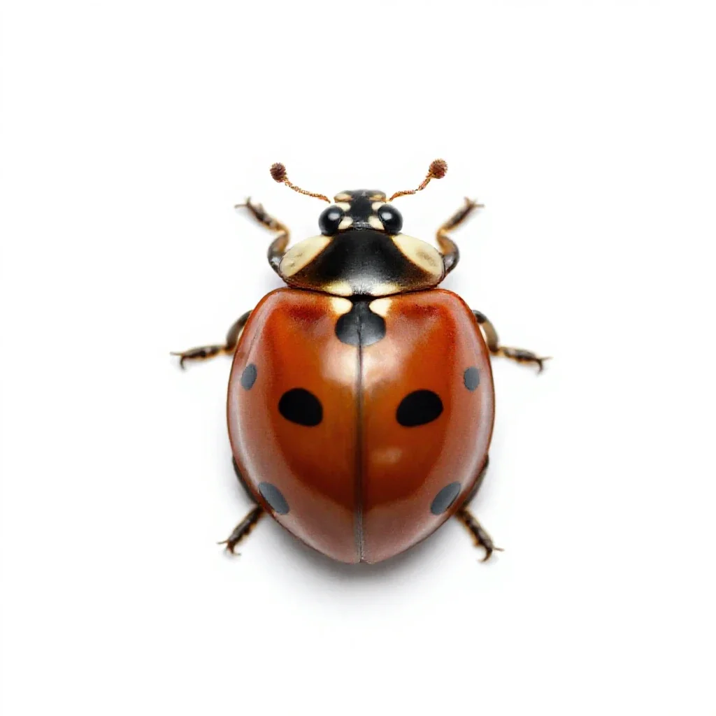 Ladybird on a leaf isolated on a white background