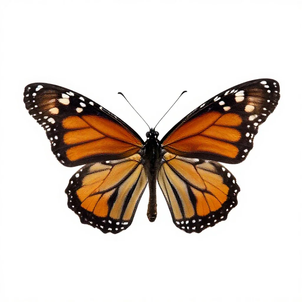 Monarch butterfly with open wings isolated on a white background