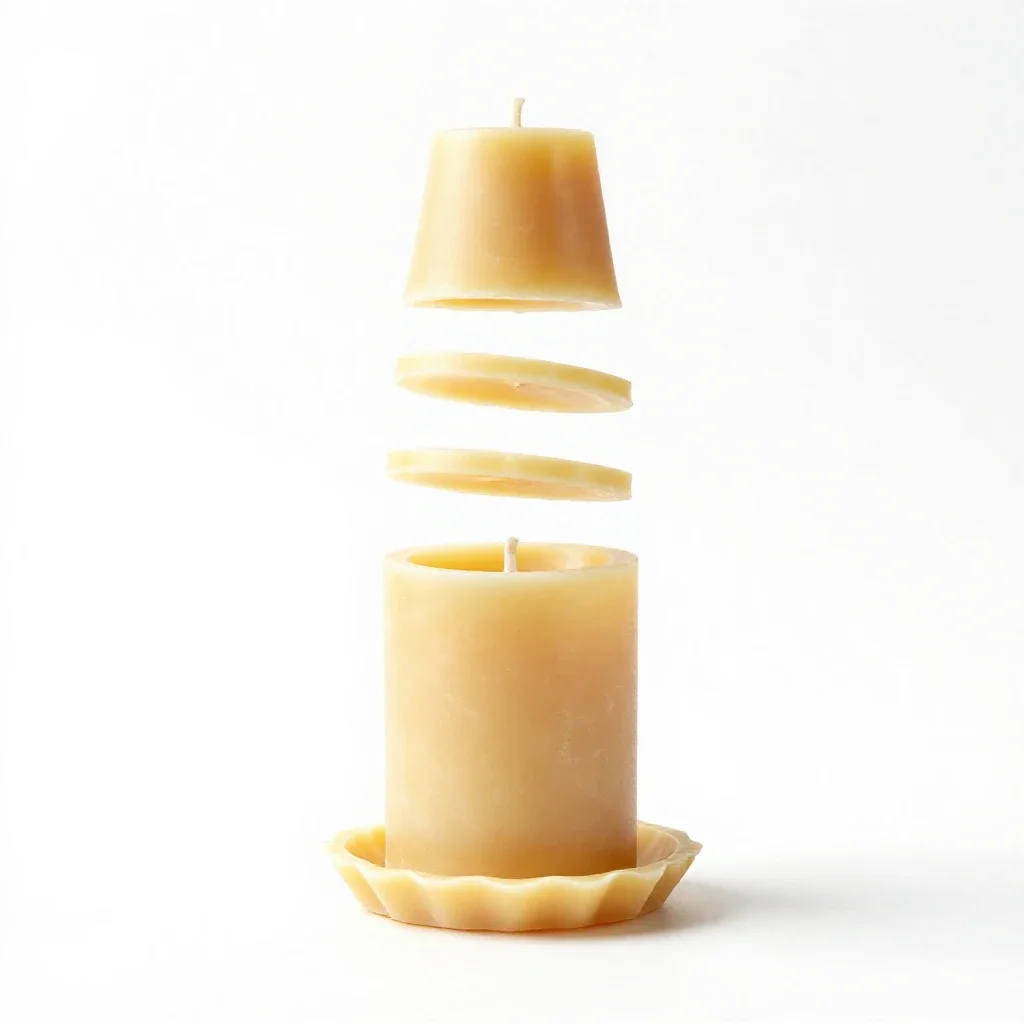 Beeswax pillar candle on a holder isolated on a white background