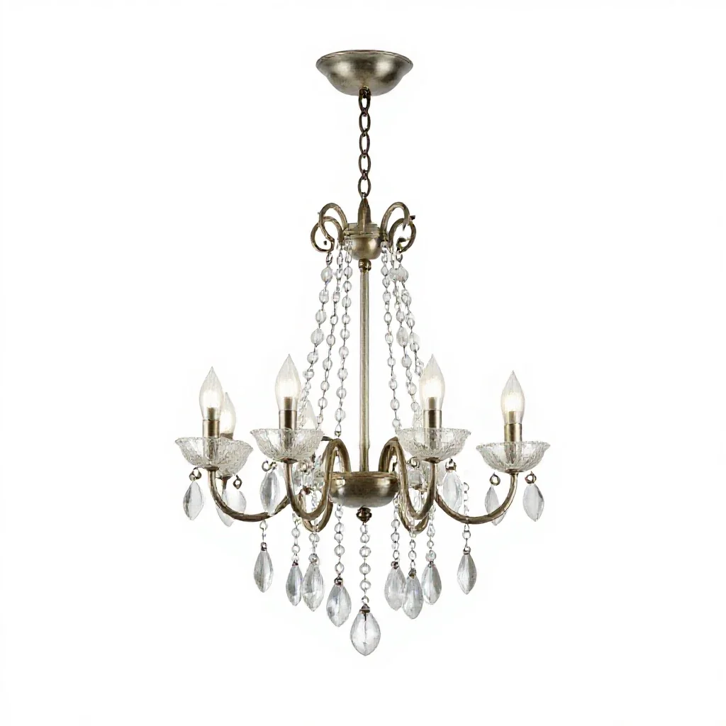 Chandelier with glass drops isolated on a white background