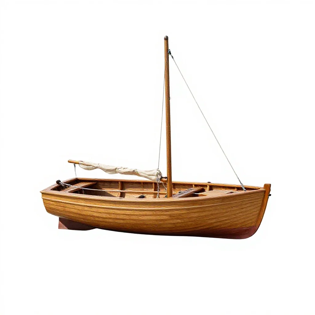 Wooden sailing dinghy isolated on a white background