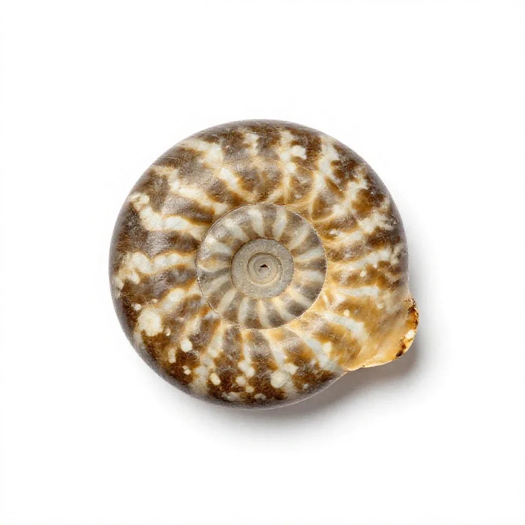 Fossilised ammonite isolated on a white background