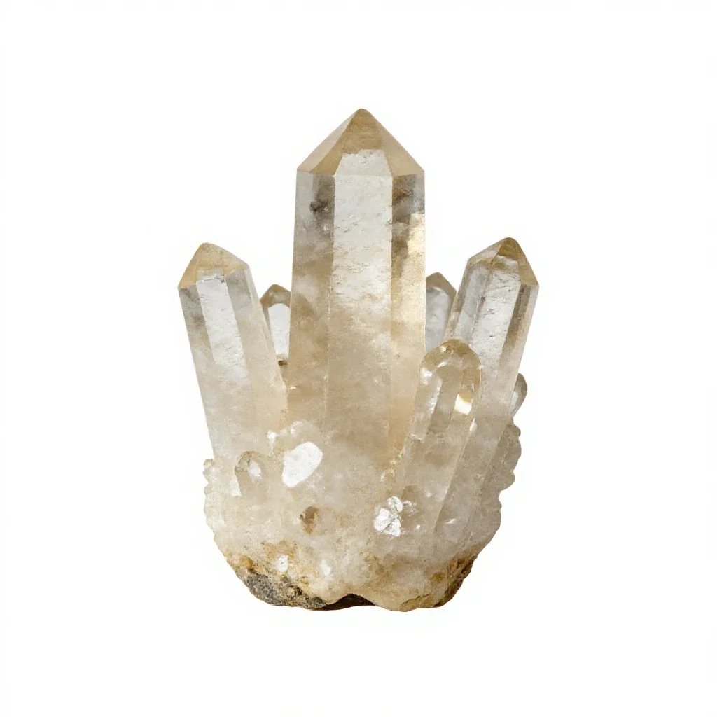 Quartz crystal cluster isolated on a white background