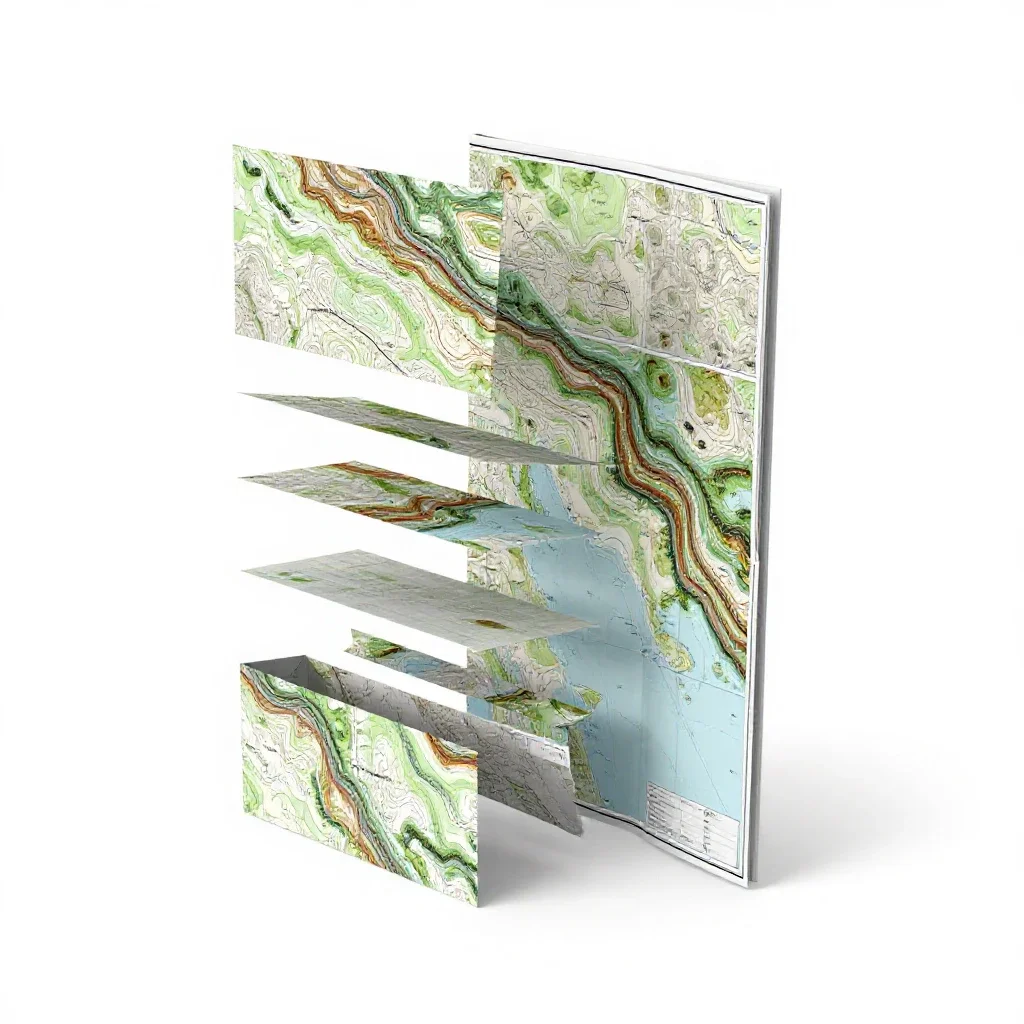 Topographic map folded isolated on a white background