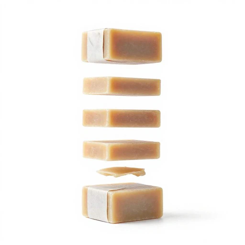 Soap bar in paper wrap isolated on a white background