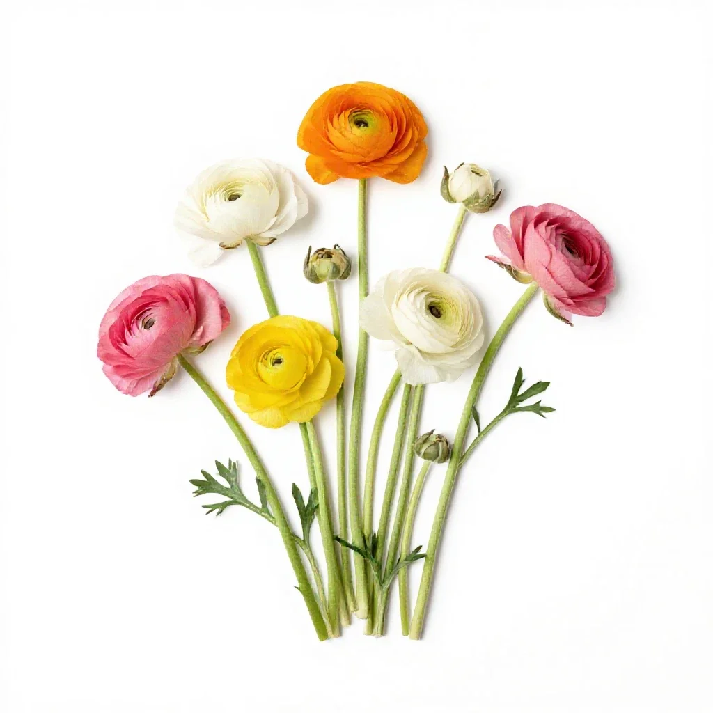 Bunch of ranunculus isolated on a white background