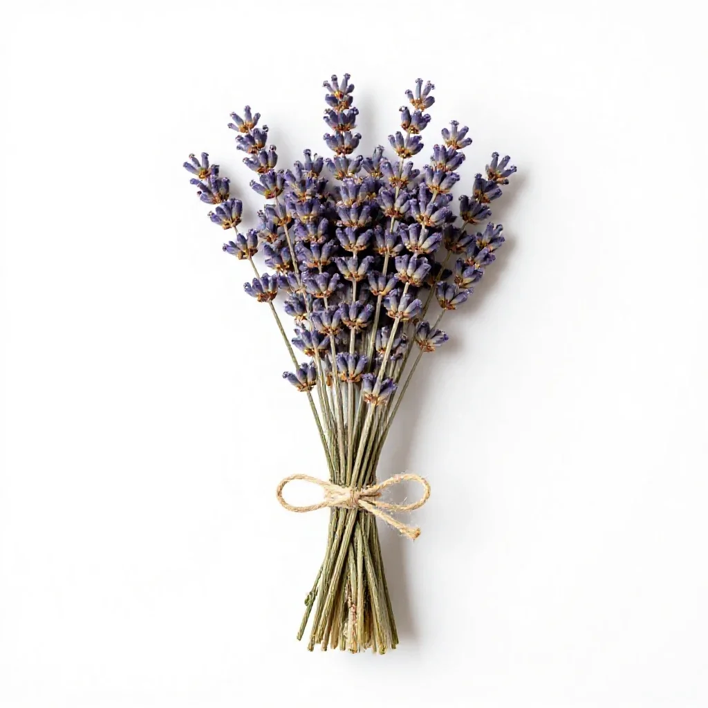 Lavender bunch tied with twine isolated on a white background