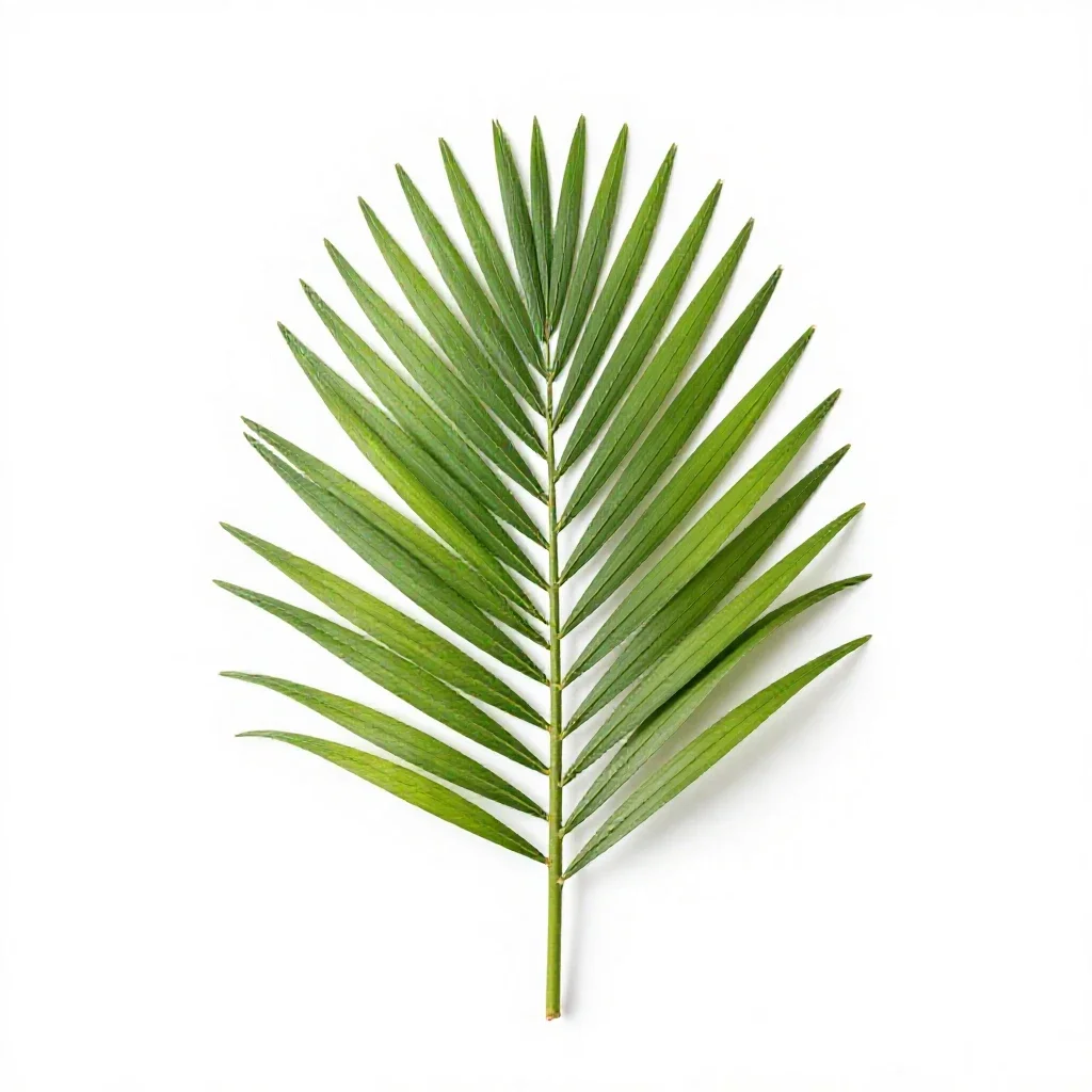 Nikau palm frond isolated on a white background