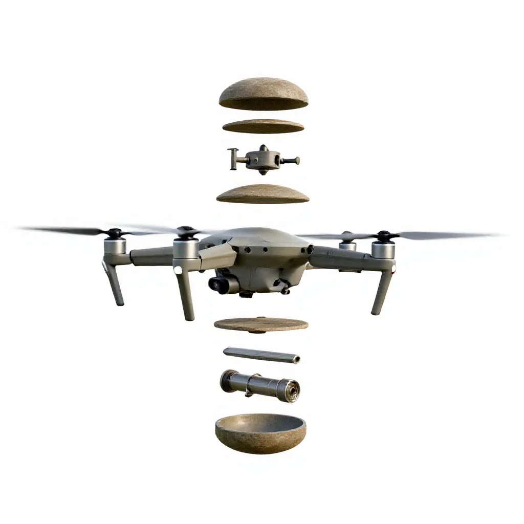 Hovering recon drone isolated on a white background