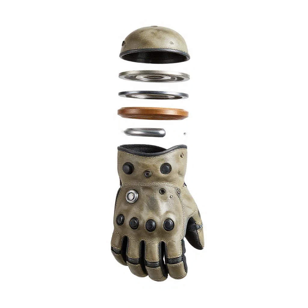 Powered exosuit gauntlet isolated on a white background