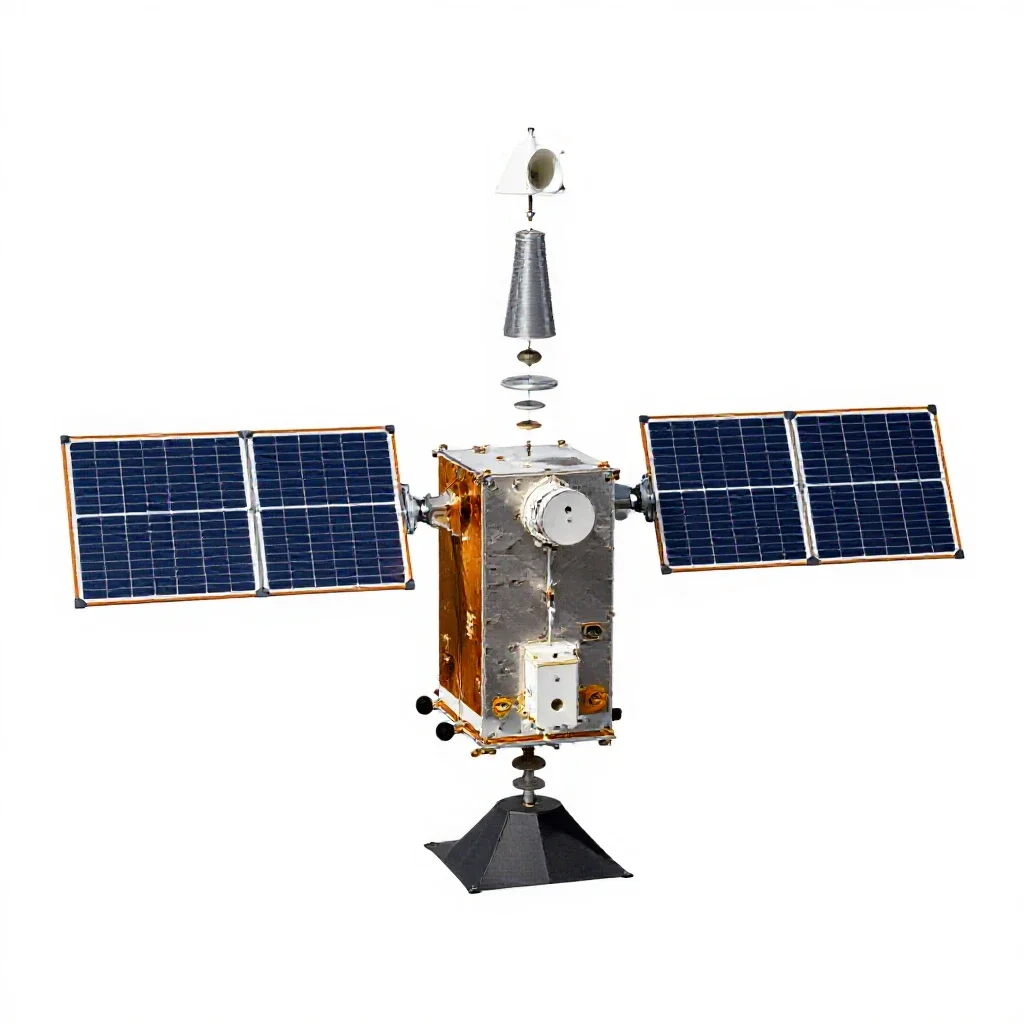 Satellite bus with solar wings isolated on a white background