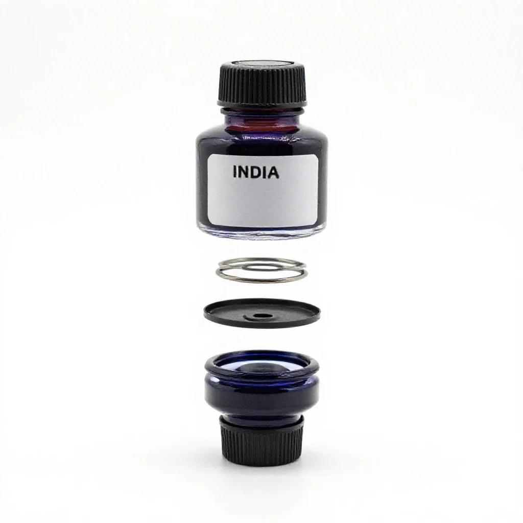 Bottle of india ink isolated on a white background