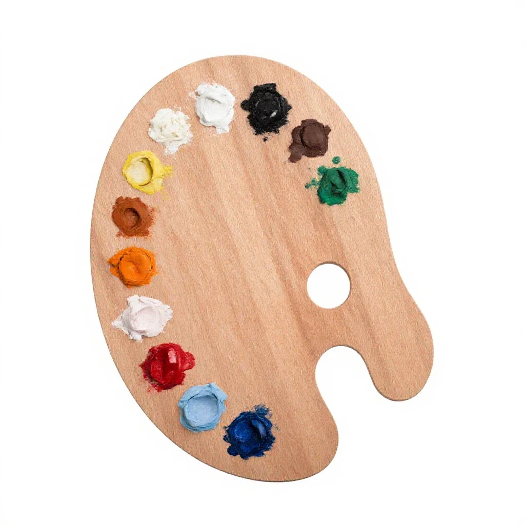 Artist palette with paint isolated on a white background