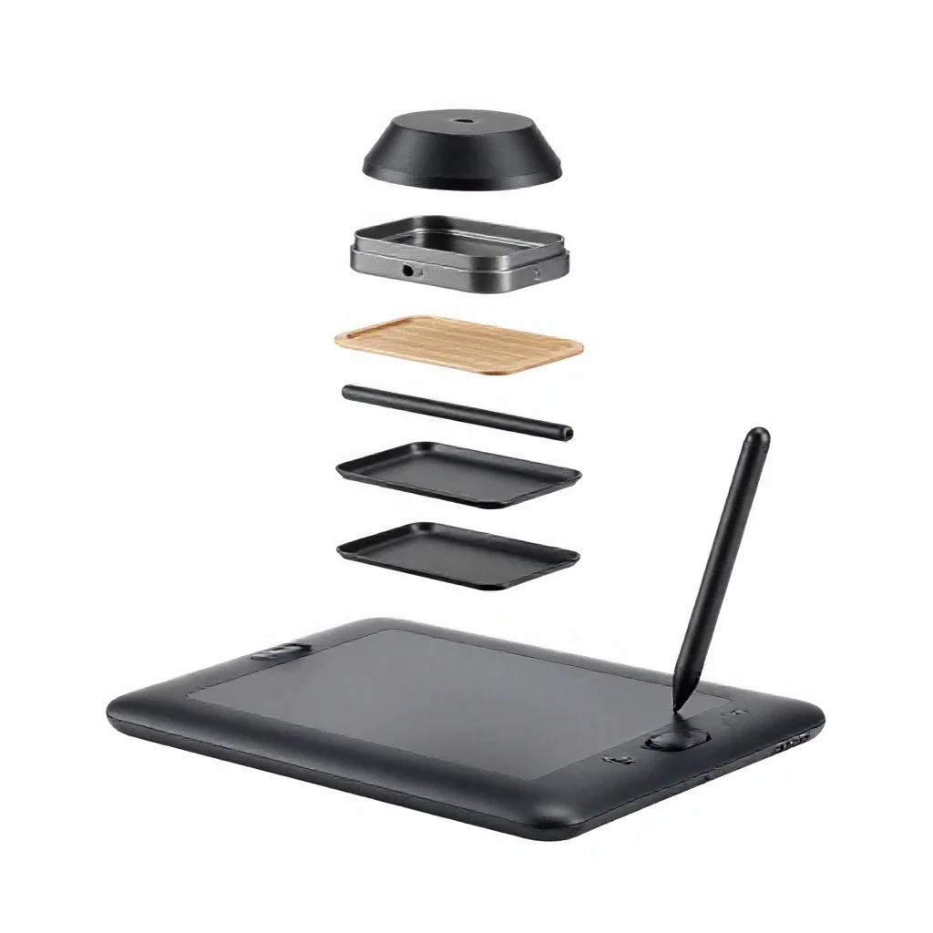 Graphics tablet with a stylus isolated on a white background