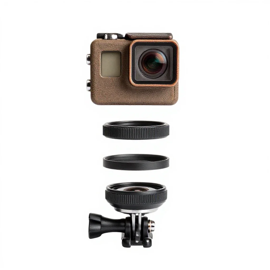 Action camera in a housing isolated on a white background