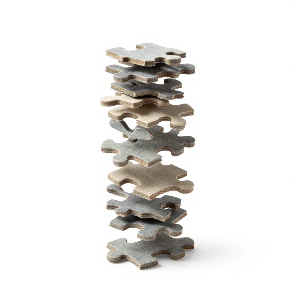 Jigsaw puzzle piece stack isolated on a white background