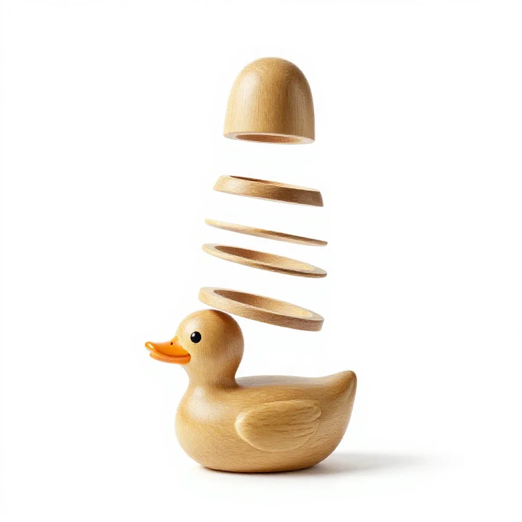 Pull-along duck toy isolated on a white background