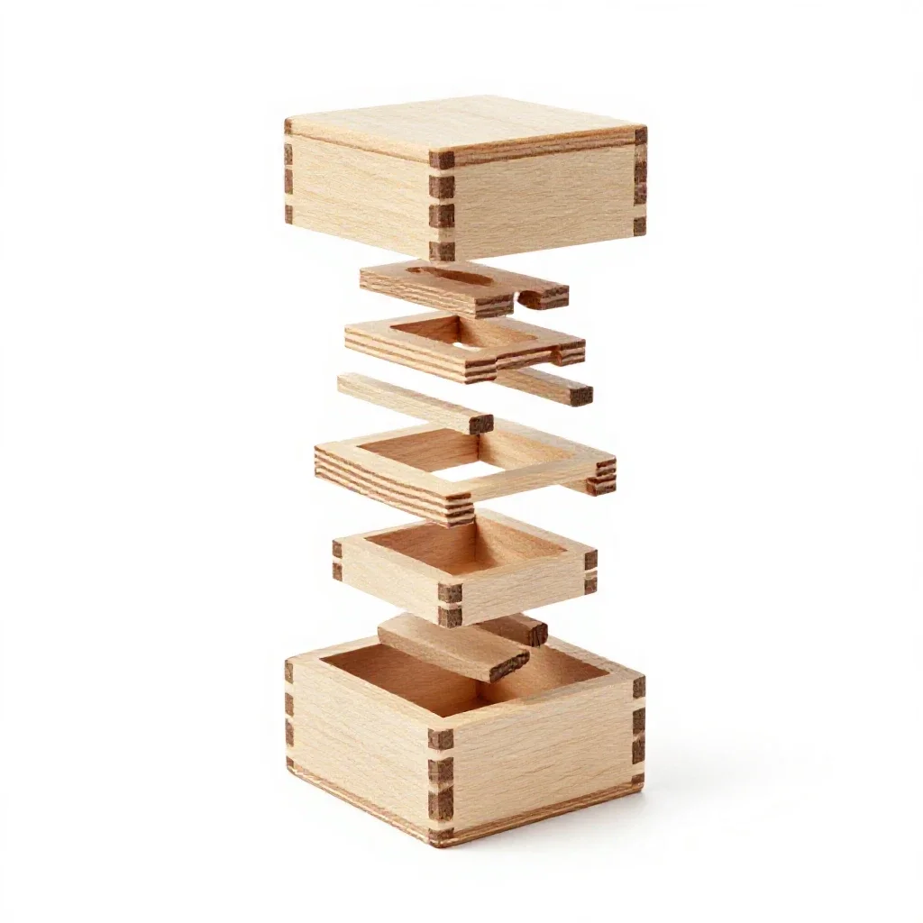 Wooden puzzle box isolated on a white background