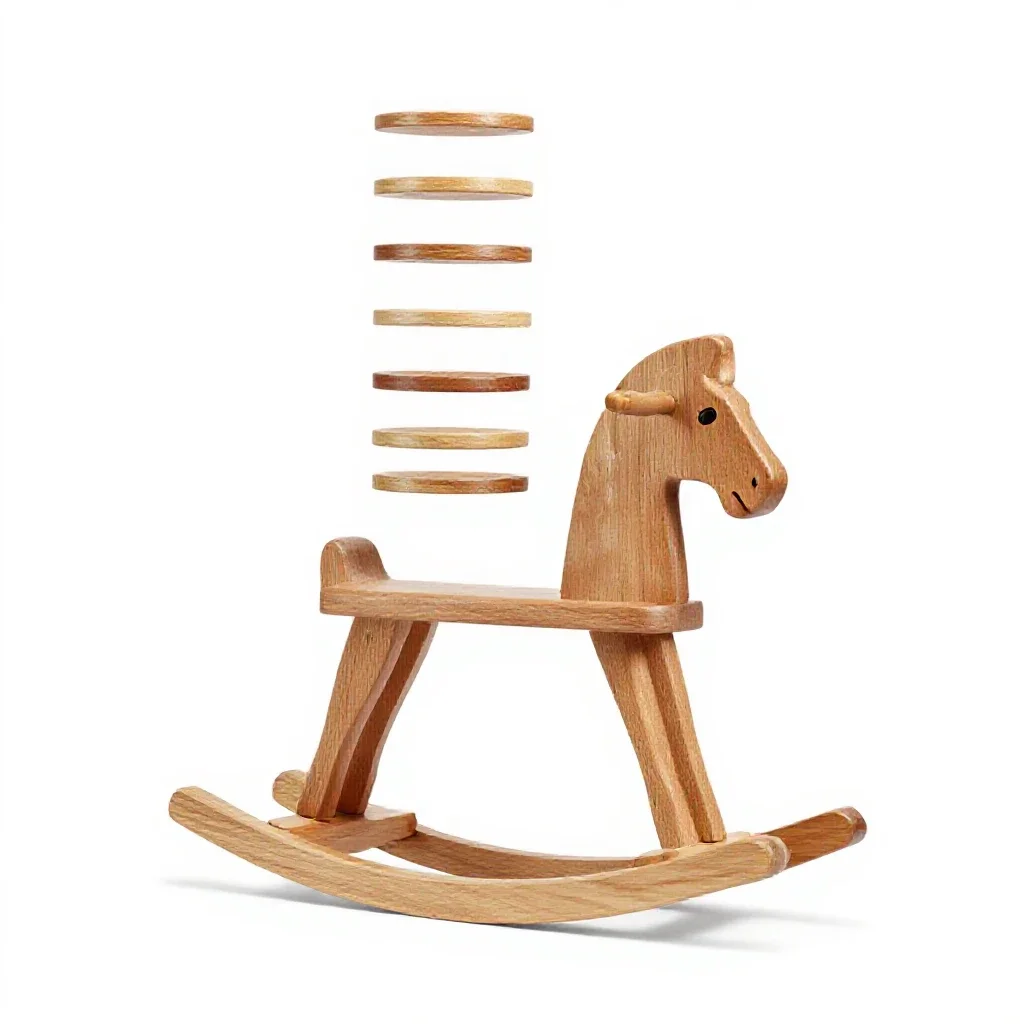 Wooden rocking horse isolated on a white background