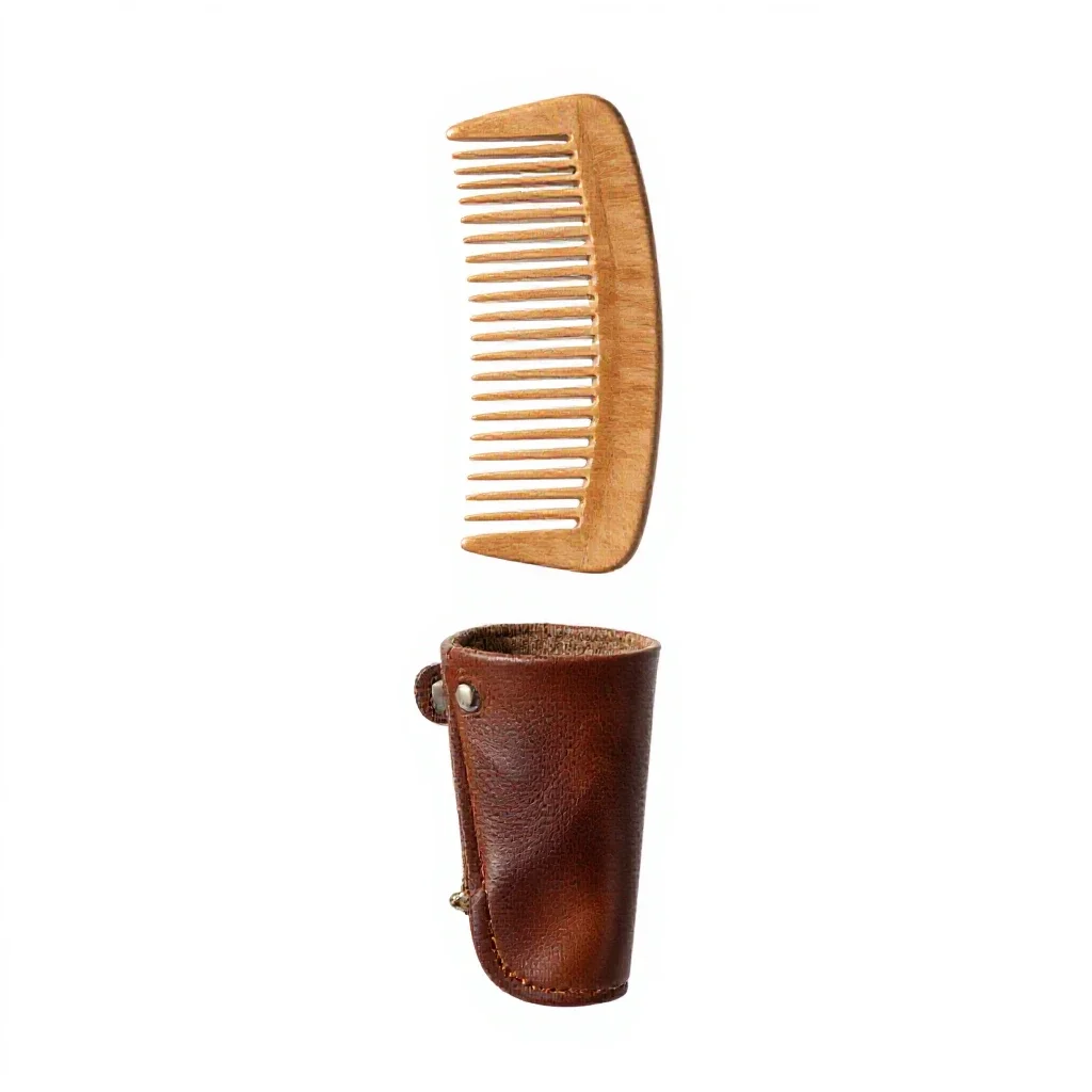 Comb in a leather sleeve isolated on a white background