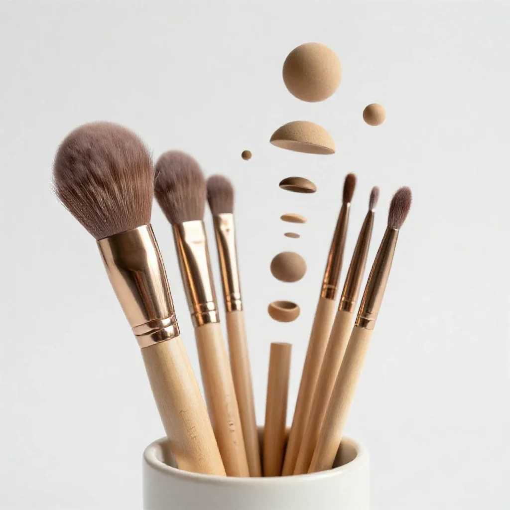 Makeup brush set in a cup isolated on a white background