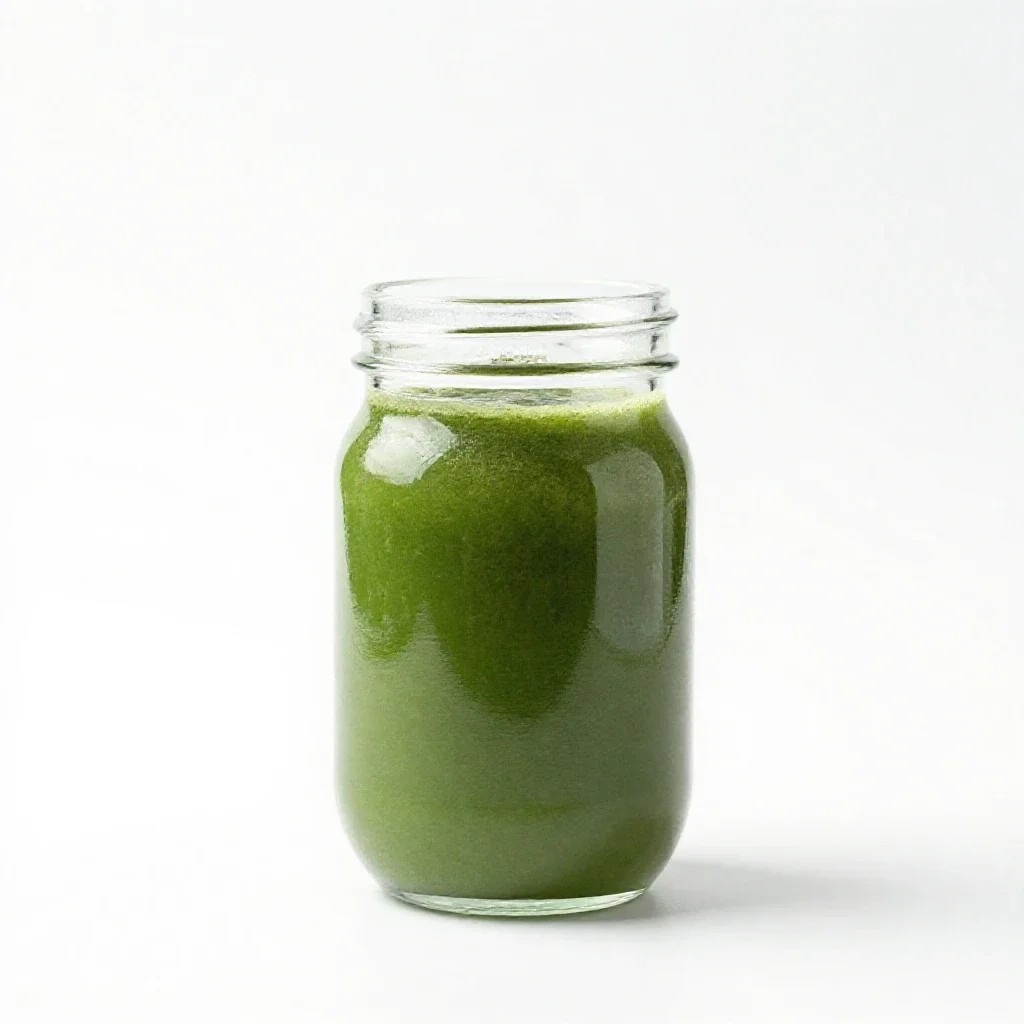 Green smoothie in a jar isolated on a white background