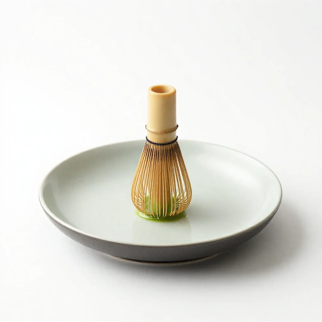 Matcha whisked in a chawan isolated on a white background
