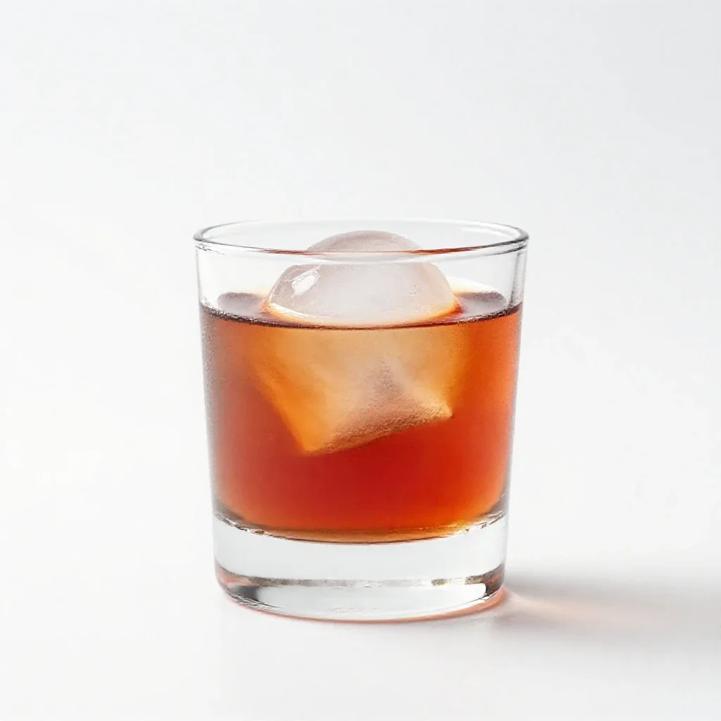 Negroni with an ice sphere isolated on a white background